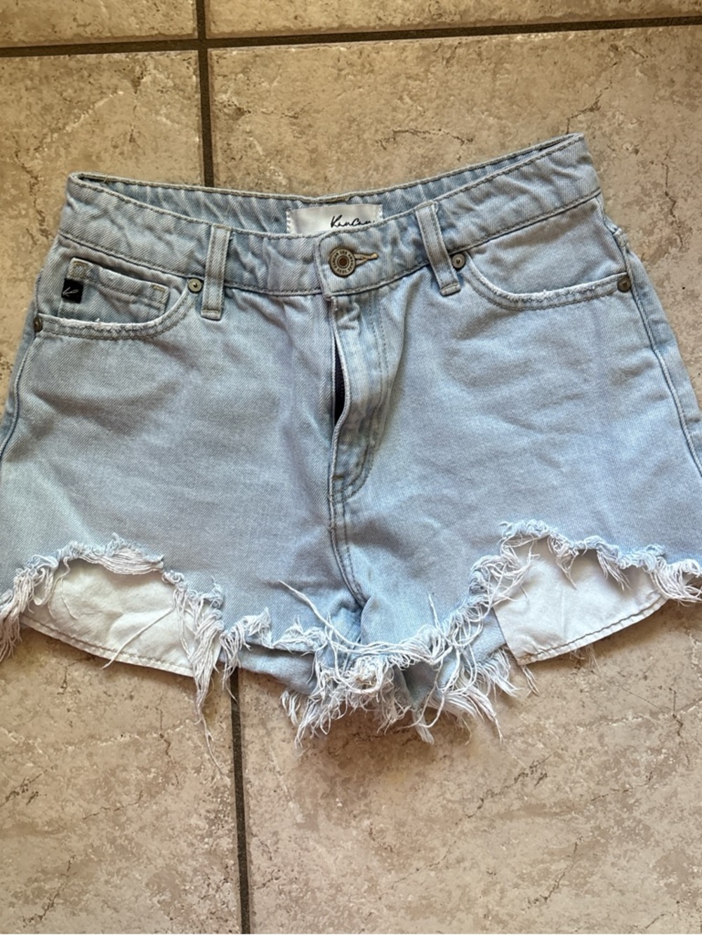 KanCan Light Wash Frayed Hem Denim Shorts